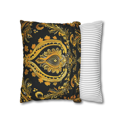 Elegant Black & Gold Damask Throw Pillowcase - Luxurious Floral Baroque Design (Pillow not included)