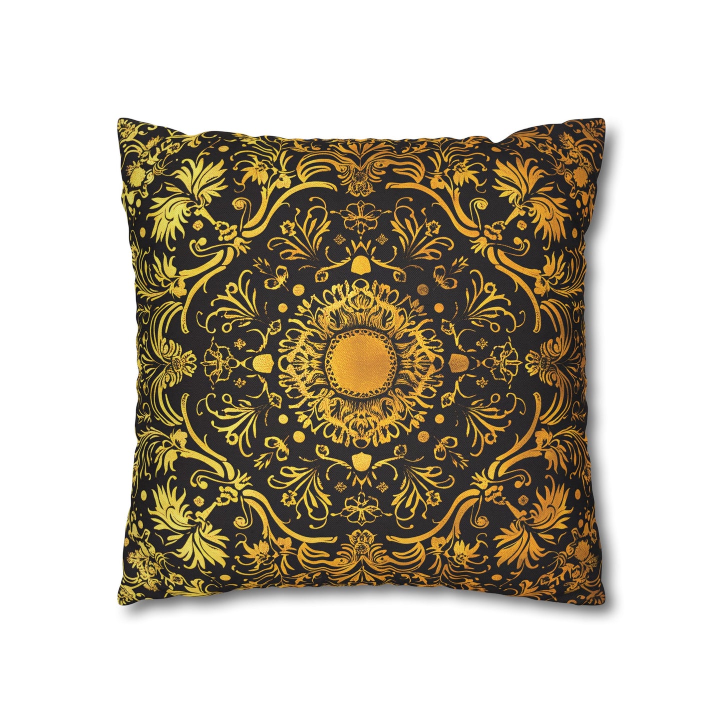 Elegant Black & Gold Damask Throw Pillowcase - Luxurious Floral Baroque Design (Pillow not included)