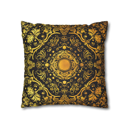 Elegant Black & Gold Damask Throw Pillowcase - Luxurious Floral Baroque Design (Pillow not included)