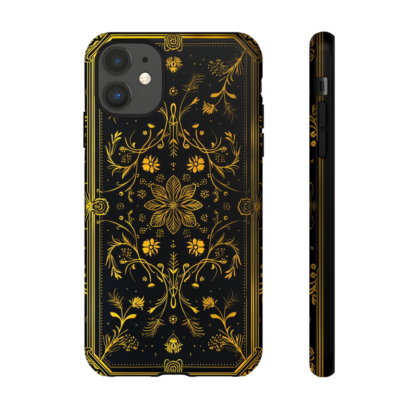 Luxury Gold Floral Damask Tough Phone Case - Elegant Black & Gold Baroque Design