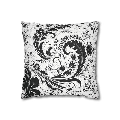 Elegant 19th Century Vintage Floral Damask Paisley Pillowcase in Black and White (Pillow not included)