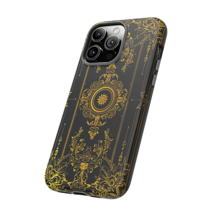 Luxury Gold Floral Damask Tough Phone Case - Elegant Black & Gold Baroque Design