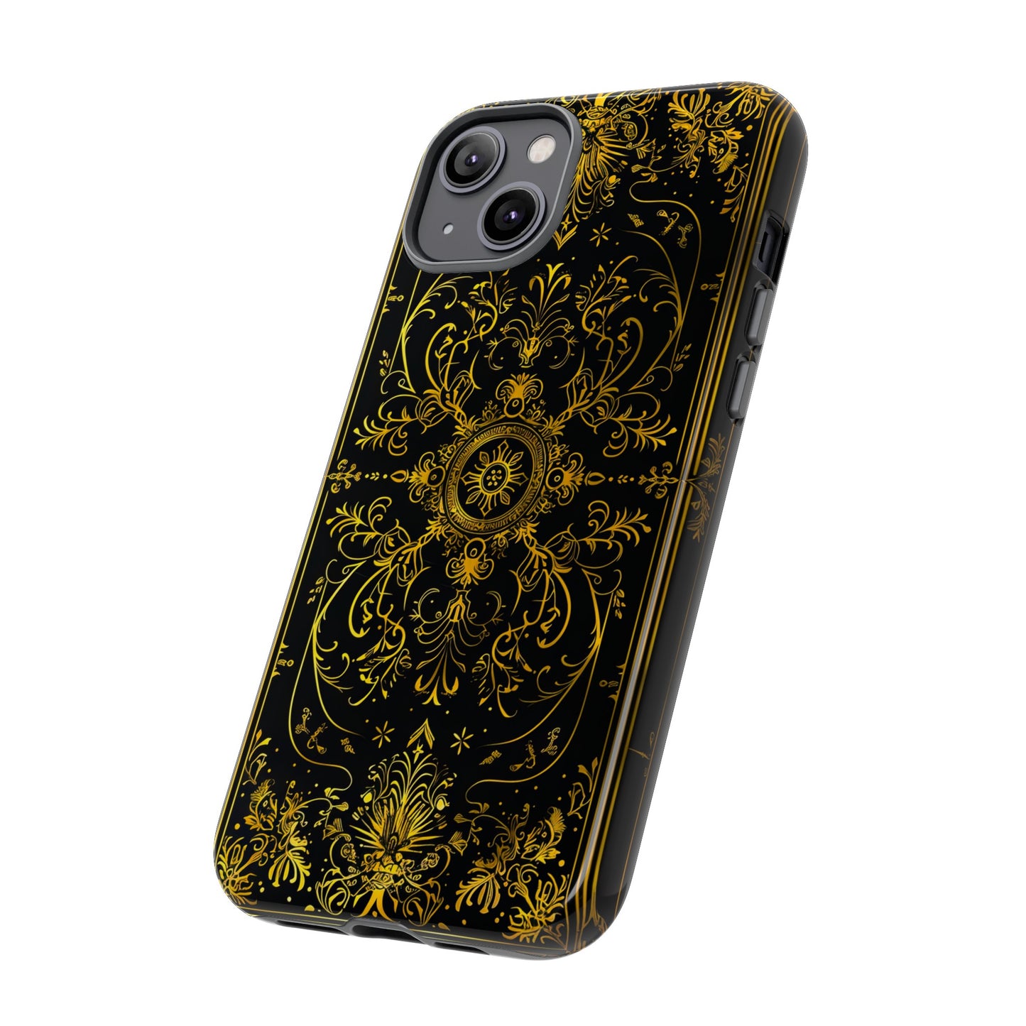 Luxury Gold Floral Damask Tough Phone Case - Elegant Black & Gold Baroque Design