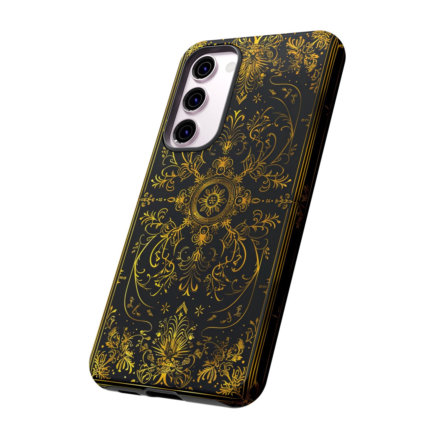 Luxury Gold Floral Damask Tough Phone Case - Elegant Black & Gold Baroque Design