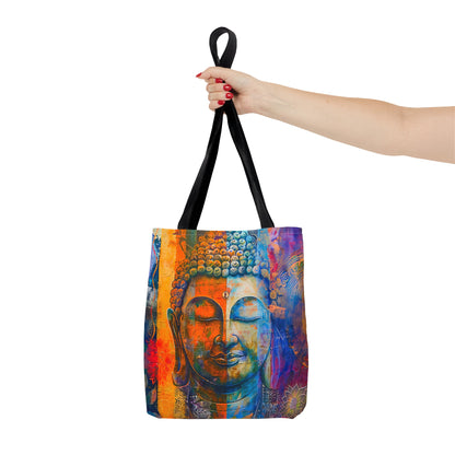 Vibrant Spiritual Buddhist Art Tote Bag Durable Polyester with Cotton Straps Available in 3 Sizes