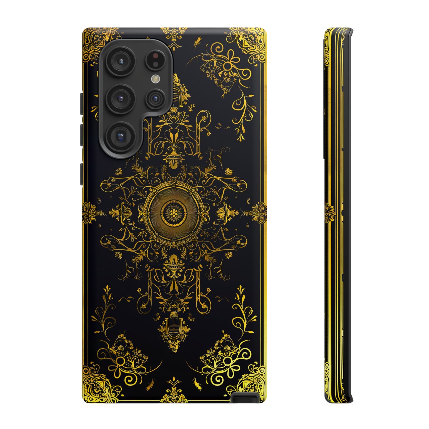 Luxury Gold Floral Damask Tough Phone Case - Elegant Black & Gold Baroque Design