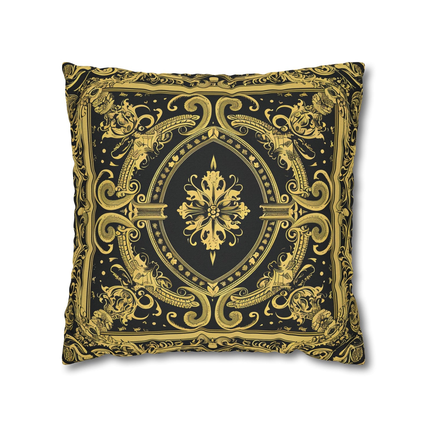 Elegant 19th Century Vintage Floral Damask Pillowcase in Black and Gold (Pillow not included)