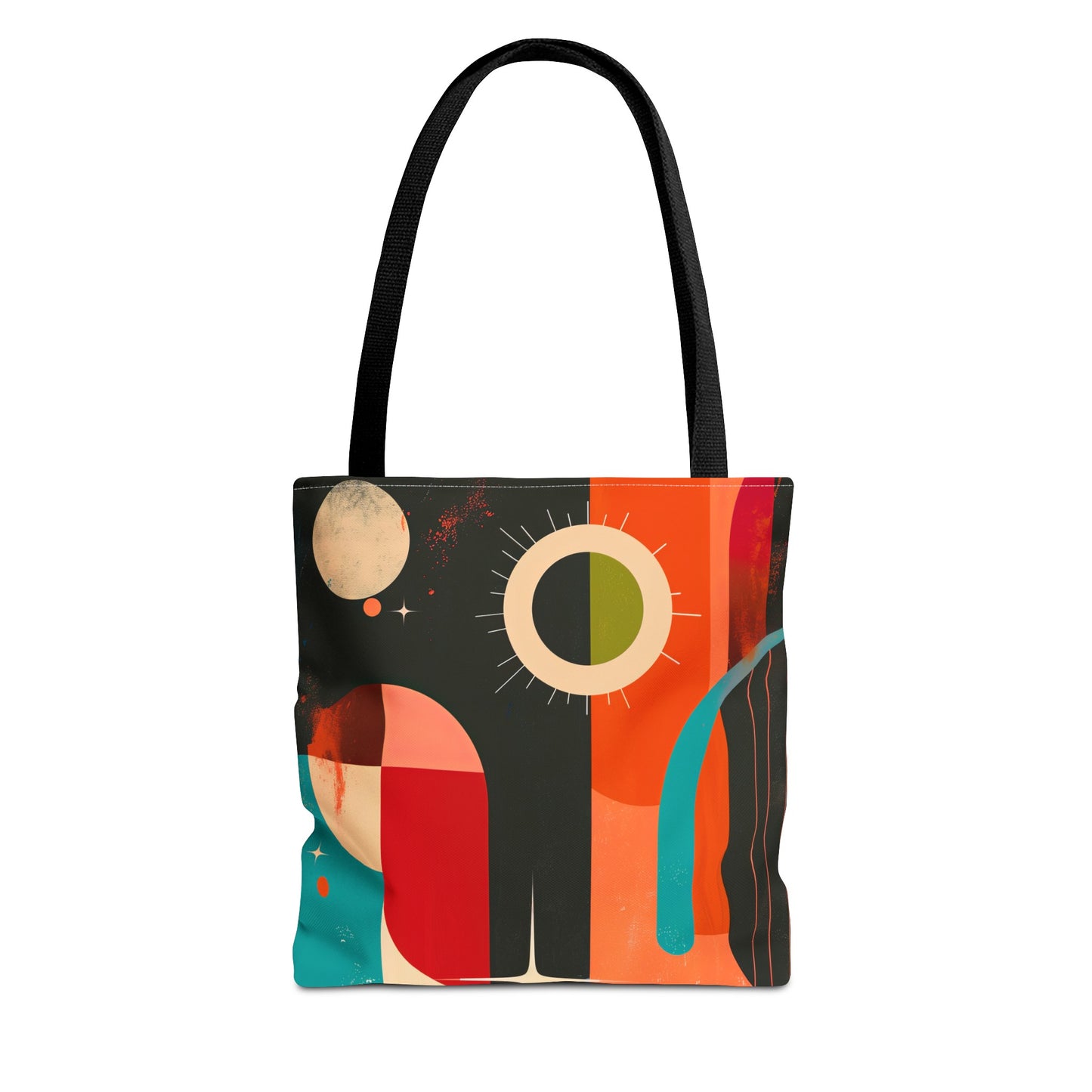 Vibrant Retro Abstract Art Tote Bag Durable Polyester with Cotton Straps Available in 3 Sizes