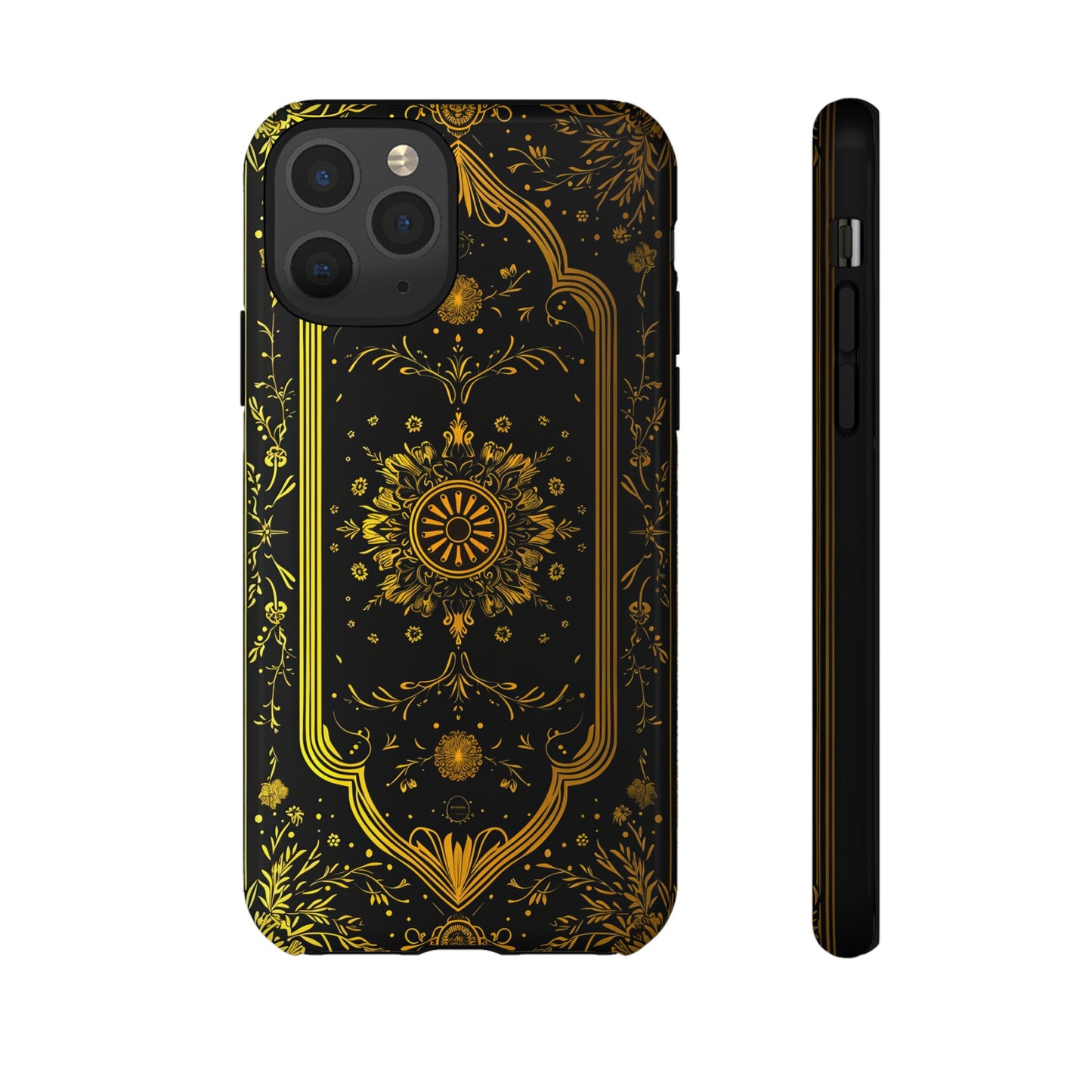 Luxury Gold Floral Damask Tough Phone Case - Elegant Black & Gold Baroque Design