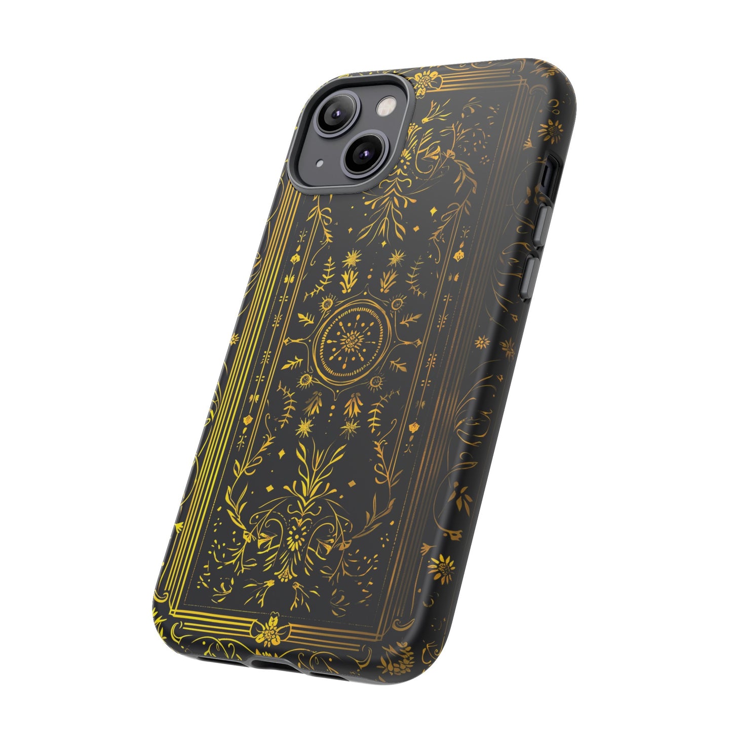 Luxury Gold Floral Damask Tough Phone Case - Elegant Black & Gold Baroque Design