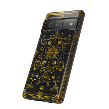 Luxury Gold Floral Damask Tough Phone Case - Elegant Black & Gold Baroque Design