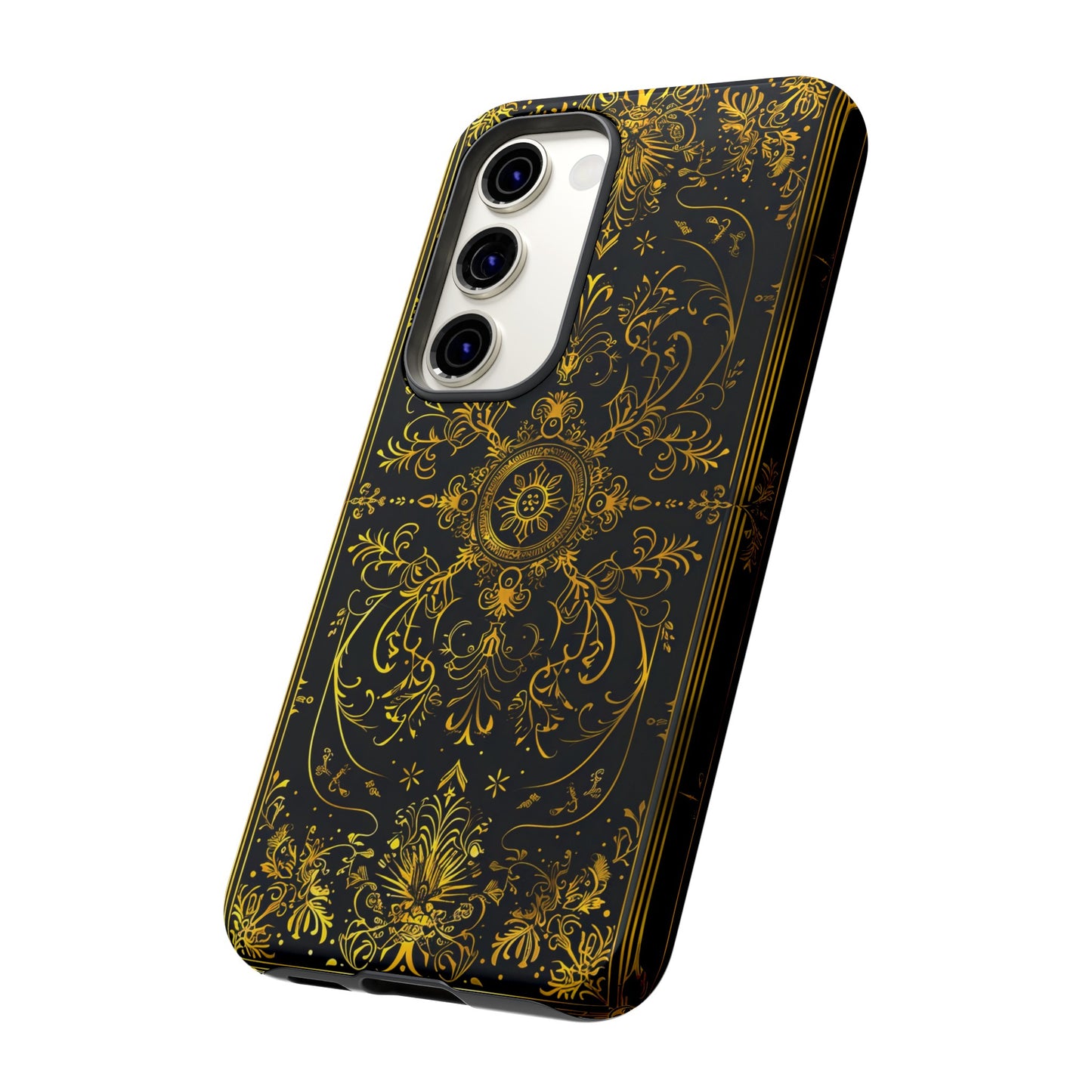 Luxury Gold Floral Damask Tough Phone Case - Elegant Black & Gold Baroque Design