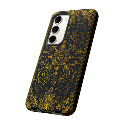 Luxury Gold Floral Damask Tough Phone Case - Elegant Black & Gold Baroque Design