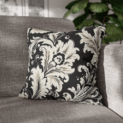 Elegant 19th Century Vintage Floral Damask Pillowcase in Black and White (Pillow not included)