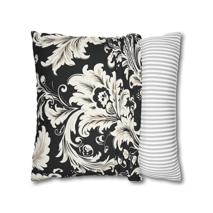 Elegant 19th Century Vintage Floral Damask Pillowcase in Black and White (Pillow not included)