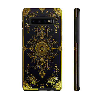 Luxury Gold Floral Damask Tough Phone Case - Elegant Black & Gold Baroque Design