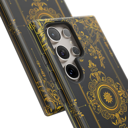 Luxury Gold Floral Damask Tough Phone Case - Elegant Black & Gold Baroque Design