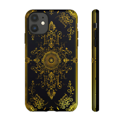 Luxury Gold Floral Damask Tough Phone Case - Elegant Black & Gold Baroque Design