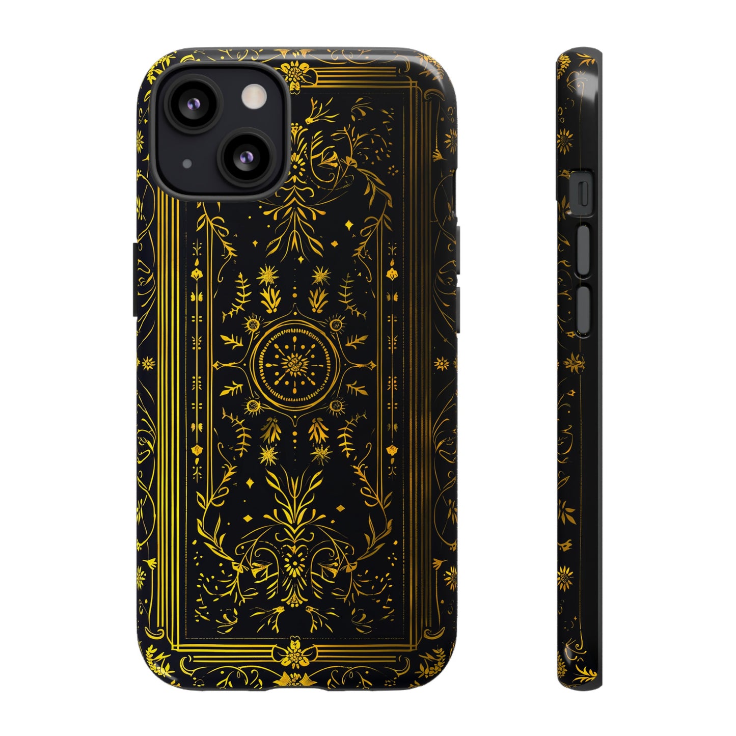 Luxury Gold Floral Damask Tough Phone Case - Elegant Black & Gold Baroque Design