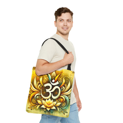 Vibrant Spiritual Yoga Art Om Symbol Tote Bag Durable Polyester with Cotton Straps Available in 3 Sizes