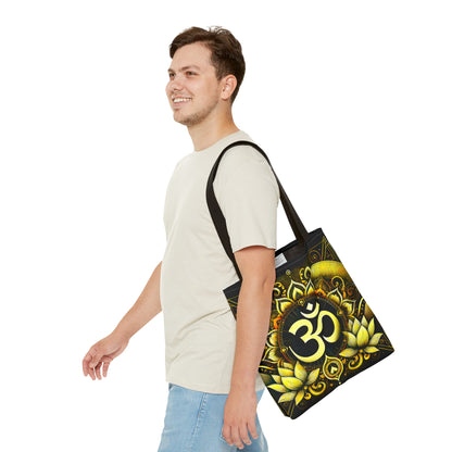 Vibrant Spiritual Yoga Art Om Symbol Tote Bag Durable Polyester with Cotton Straps Available in 3 Sizes