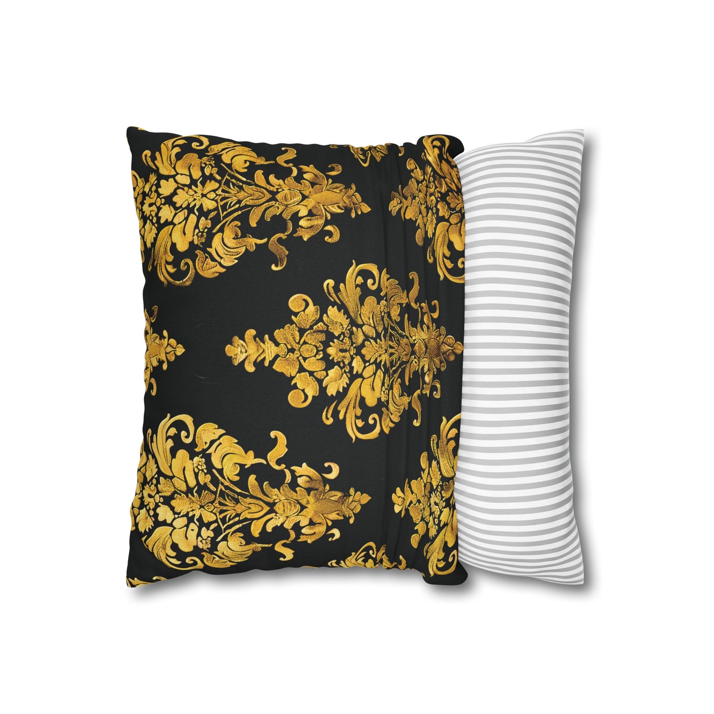 Elegant Black & Gold Damask Throw Pillowcase - Luxurious Floral Baroque Design (Pillow not included)