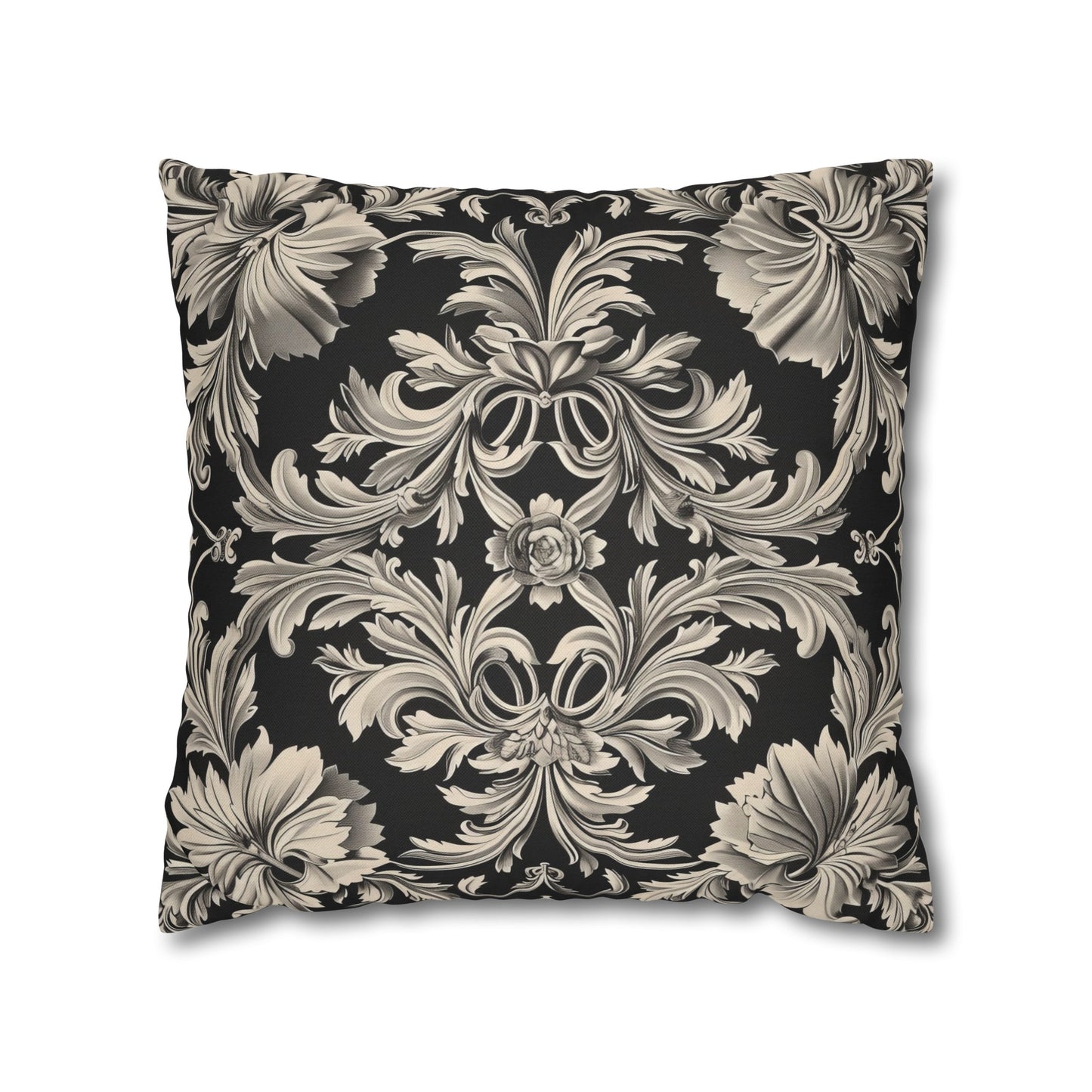 Elegant 19th Century Vintage Floral Damask Pillowcase in Black and Off-White (Pillow not included)