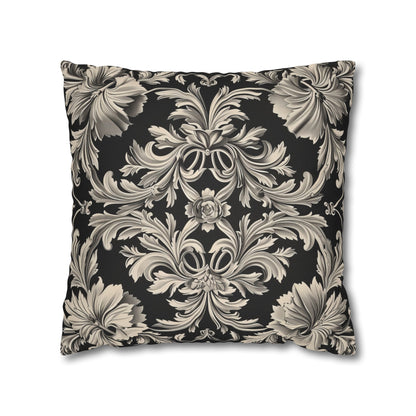 Elegant 19th Century Vintage Floral Damask Pillowcase in Black and Off-White (Pillow not included)