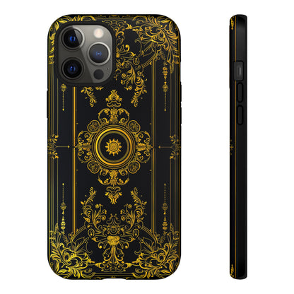 Luxury Gold Floral Damask Tough Phone Case - Elegant Black & Gold Baroque Design