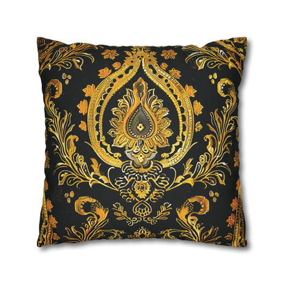 Elegant Black & Gold Damask Throw Pillowcase - Luxurious Floral Baroque Design (Pillow not included)