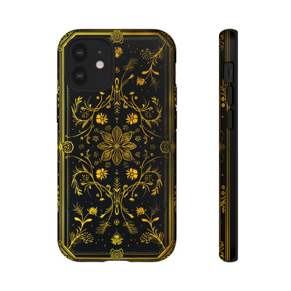 Luxury Gold Floral Damask Tough Phone Case - Elegant Black & Gold Baroque Design