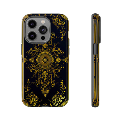 Luxury Gold Floral Damask Tough Phone Case - Elegant Black & Gold Baroque Design