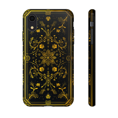 Luxury Gold Floral Damask Tough Phone Case - Elegant Black & Gold Baroque Design