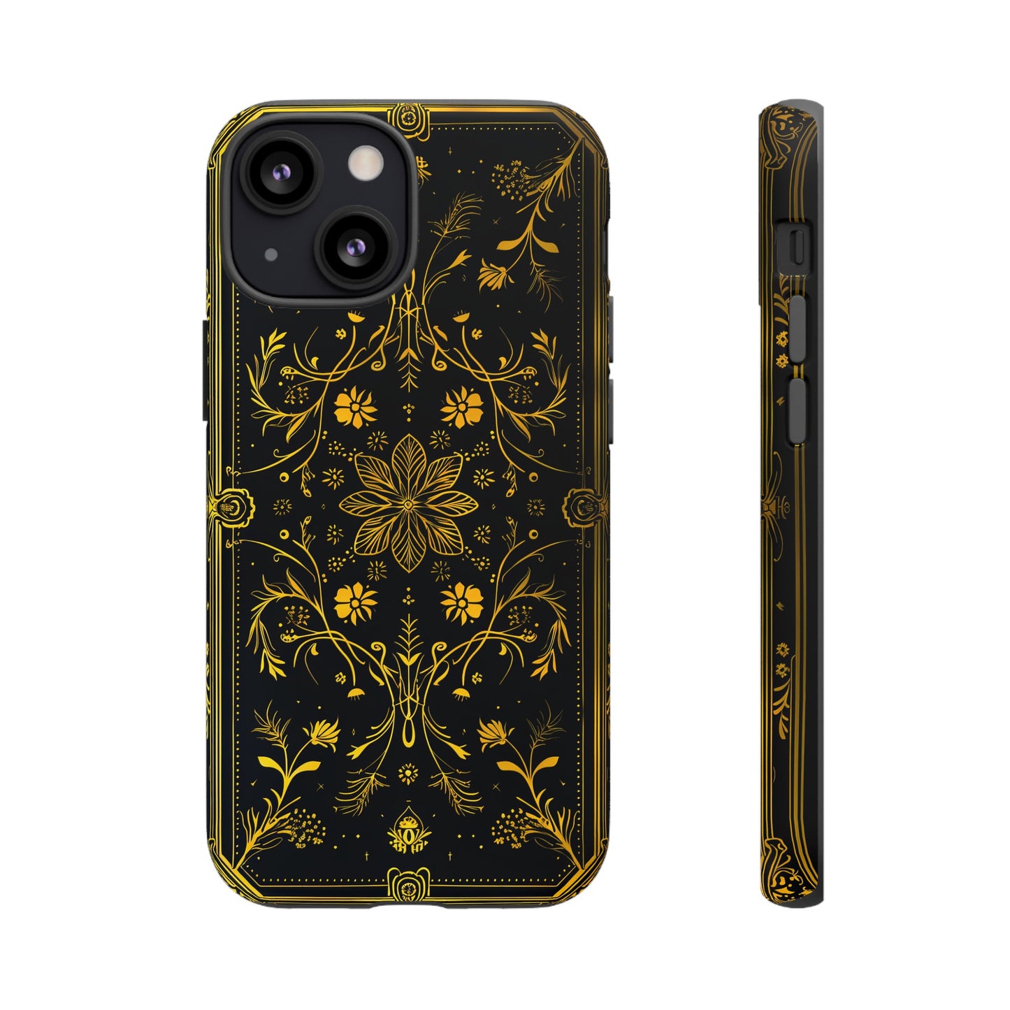 Luxury Gold Floral Damask Tough Phone Case - Elegant Black & Gold Baroque Design