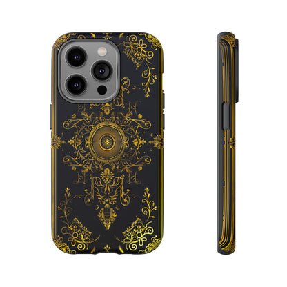 Luxury Gold Floral Damask Tough Phone Case - Elegant Black & Gold Baroque Design