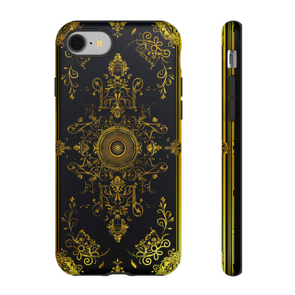 Luxury Gold Floral Damask Tough Phone Case - Elegant Black & Gold Baroque Design