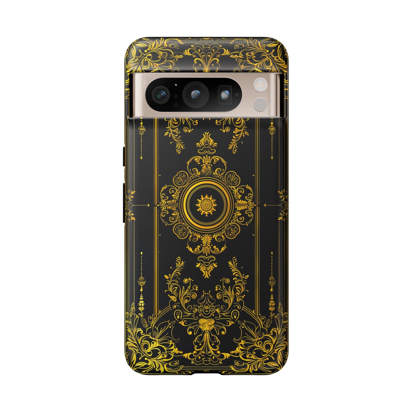 Luxury Gold Floral Damask Tough Phone Case - Elegant Black & Gold Baroque Design