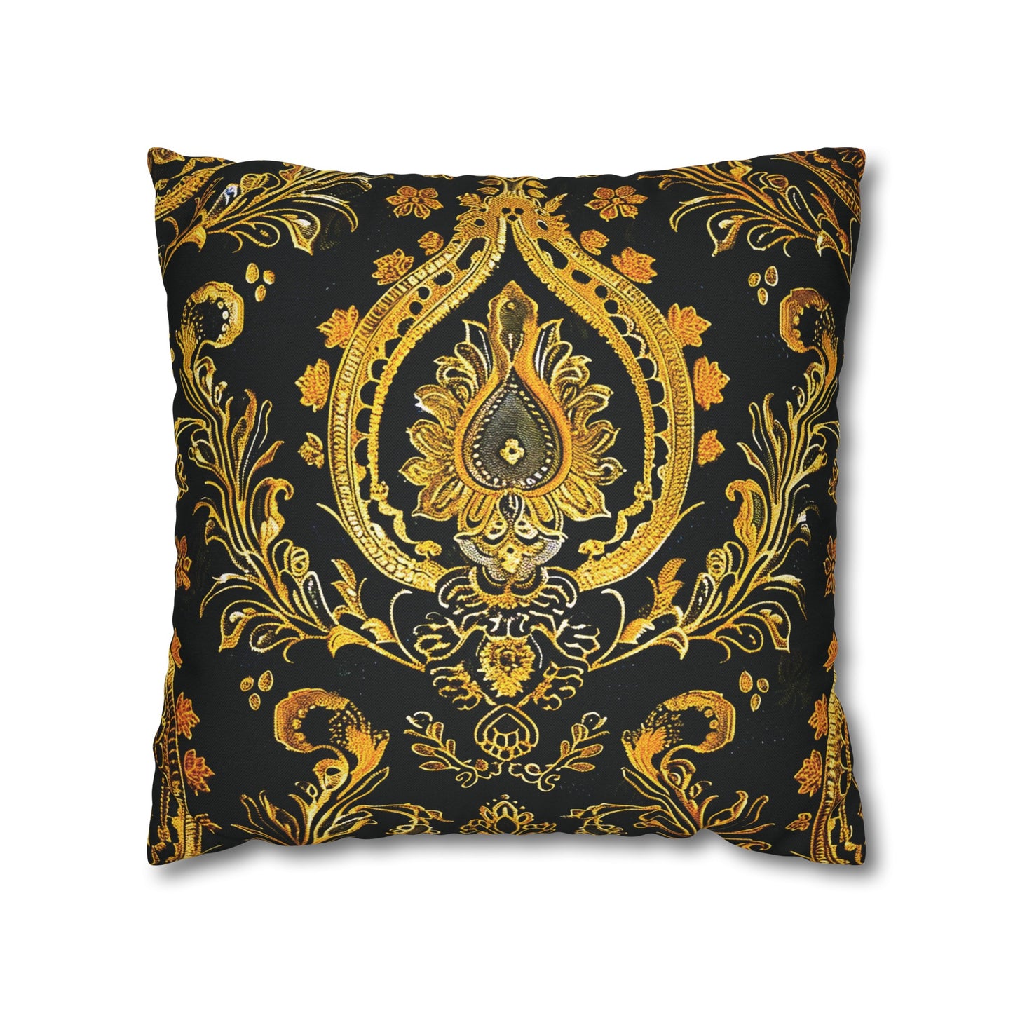 Elegant Black & Gold Damask Throw Pillowcase - Luxurious Floral Baroque Design (Pillow not included)