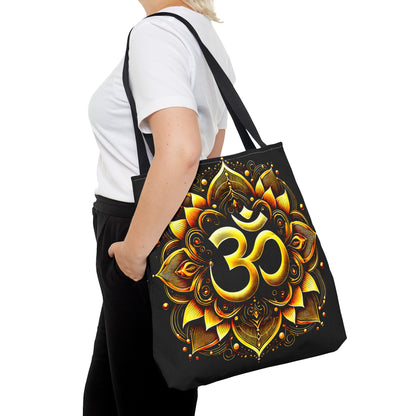 Vibrant Spiritual Yoga Art Om Symbol Tote Bag Durable Polyester with Cotton Straps Available in 3 Sizes