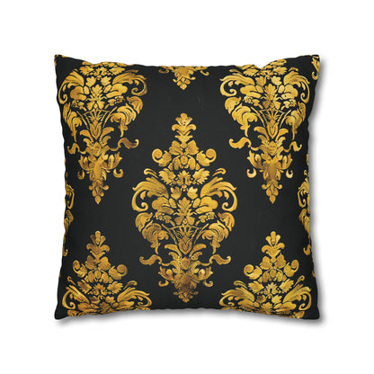 Elegant Black & Gold Damask Throw Pillowcase - Luxurious Floral Baroque Design (Pillow not included)