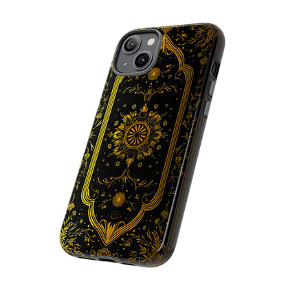 Luxury Gold Floral Damask Tough Phone Case - Elegant Black & Gold Baroque Design