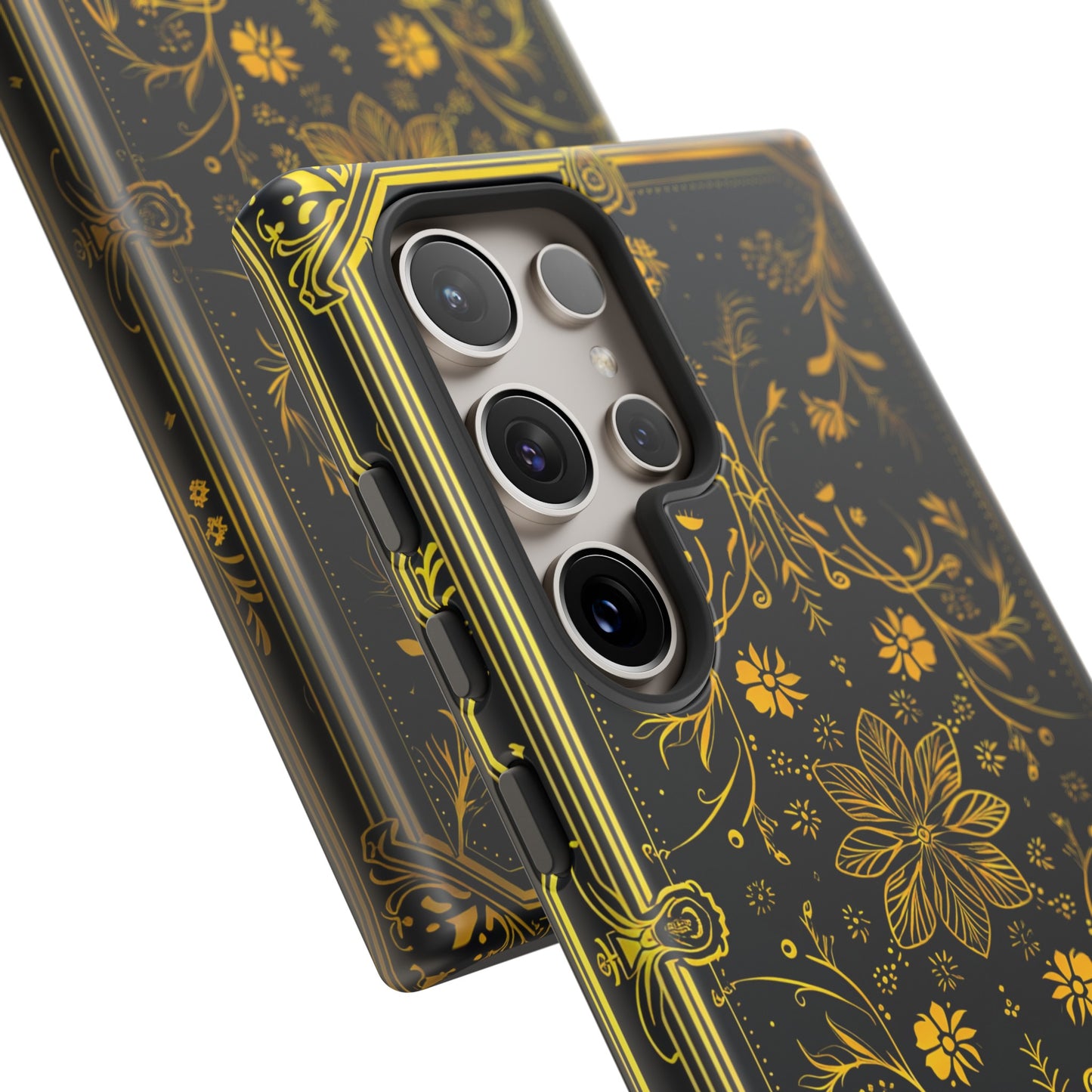 Luxury Gold Floral Damask Tough Phone Case - Elegant Black & Gold Baroque Design