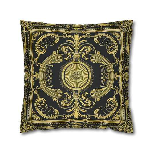 Elegant 19th Century Vintage Floral Damask Pillowcase in Black and Gold (Pillow not included)