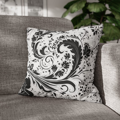 Elegant 19th Century Vintage Floral Damask Paisley Pillowcase in Black and White (Pillow not included)