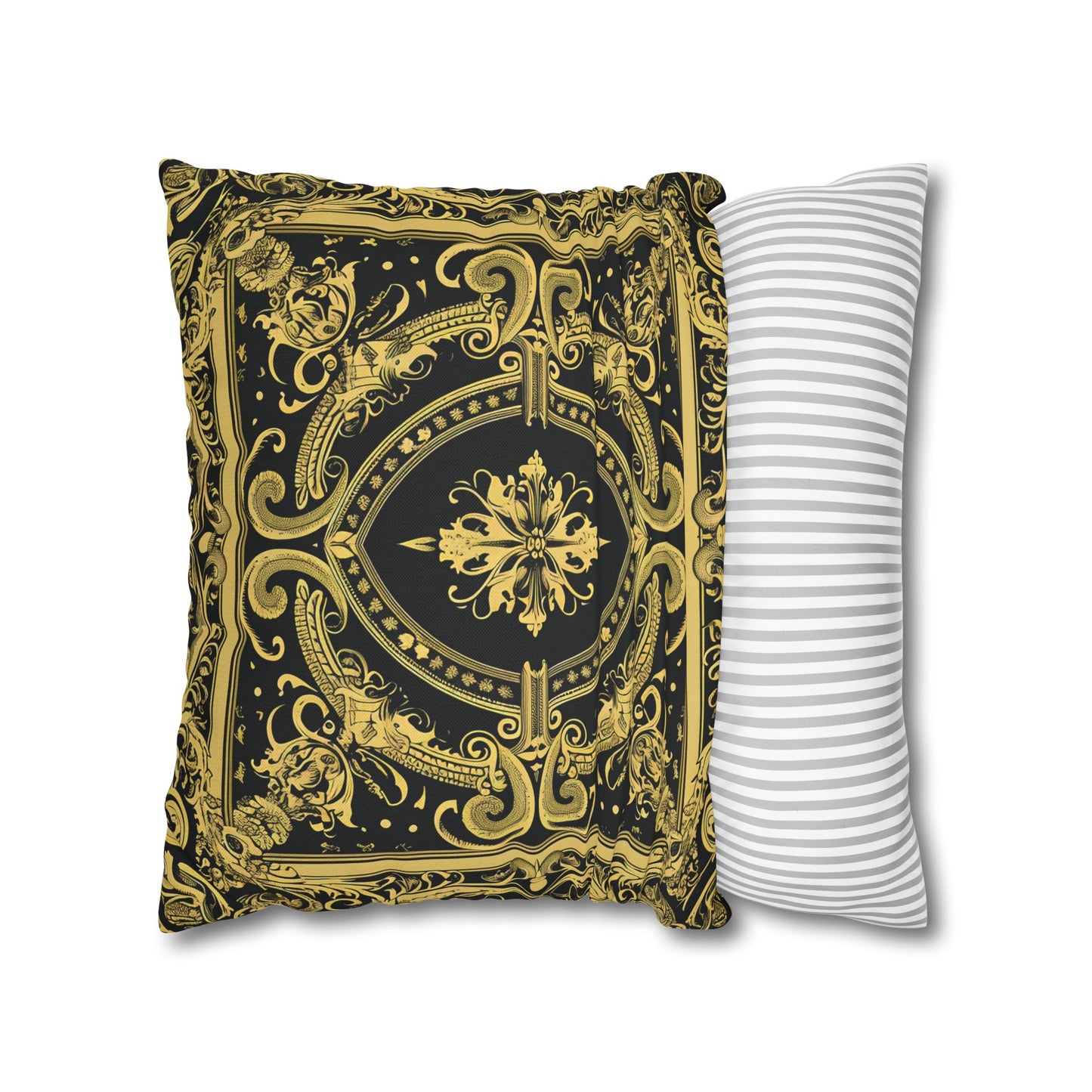 Elegant 19th Century Vintage Floral Damask Pillowcase in Black and Gold (Pillow not included)