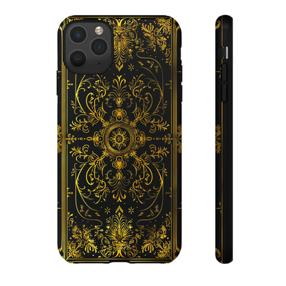 Luxury Gold Floral Damask Tough Phone Case - Elegant Black & Gold Baroque Design