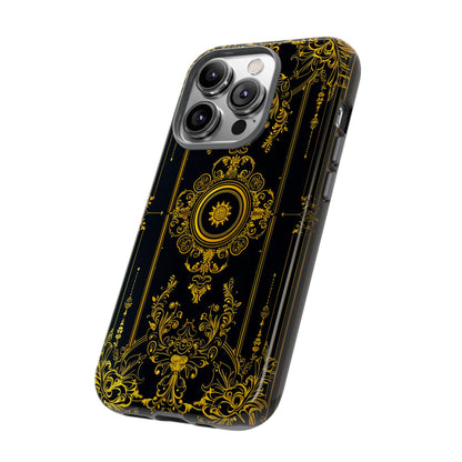 Luxury Gold Floral Damask Tough Phone Case - Elegant Black & Gold Baroque Design