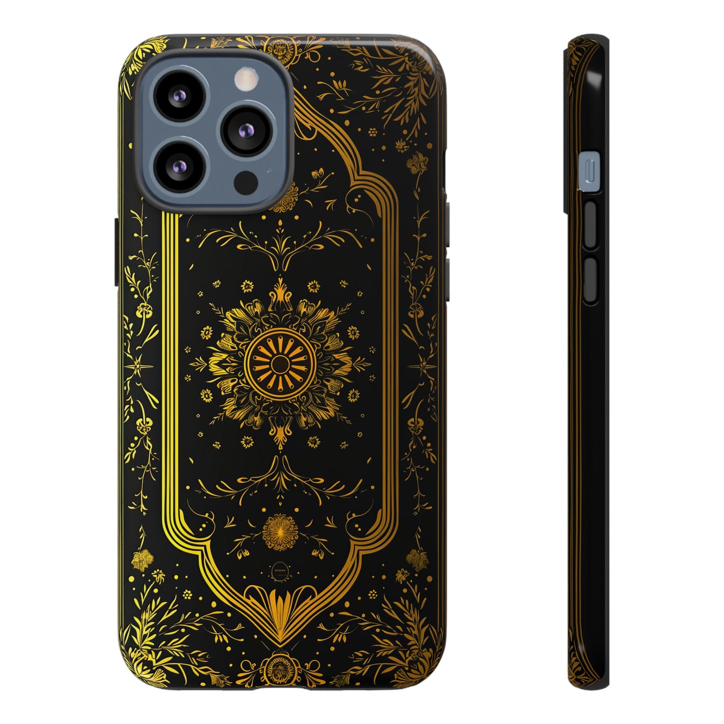 Luxury Gold Floral Damask Tough Phone Case - Elegant Black & Gold Baroque Design