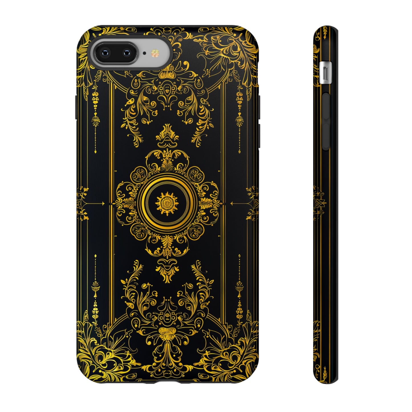 Luxury Gold Floral Damask Tough Phone Case - Elegant Black & Gold Baroque Design