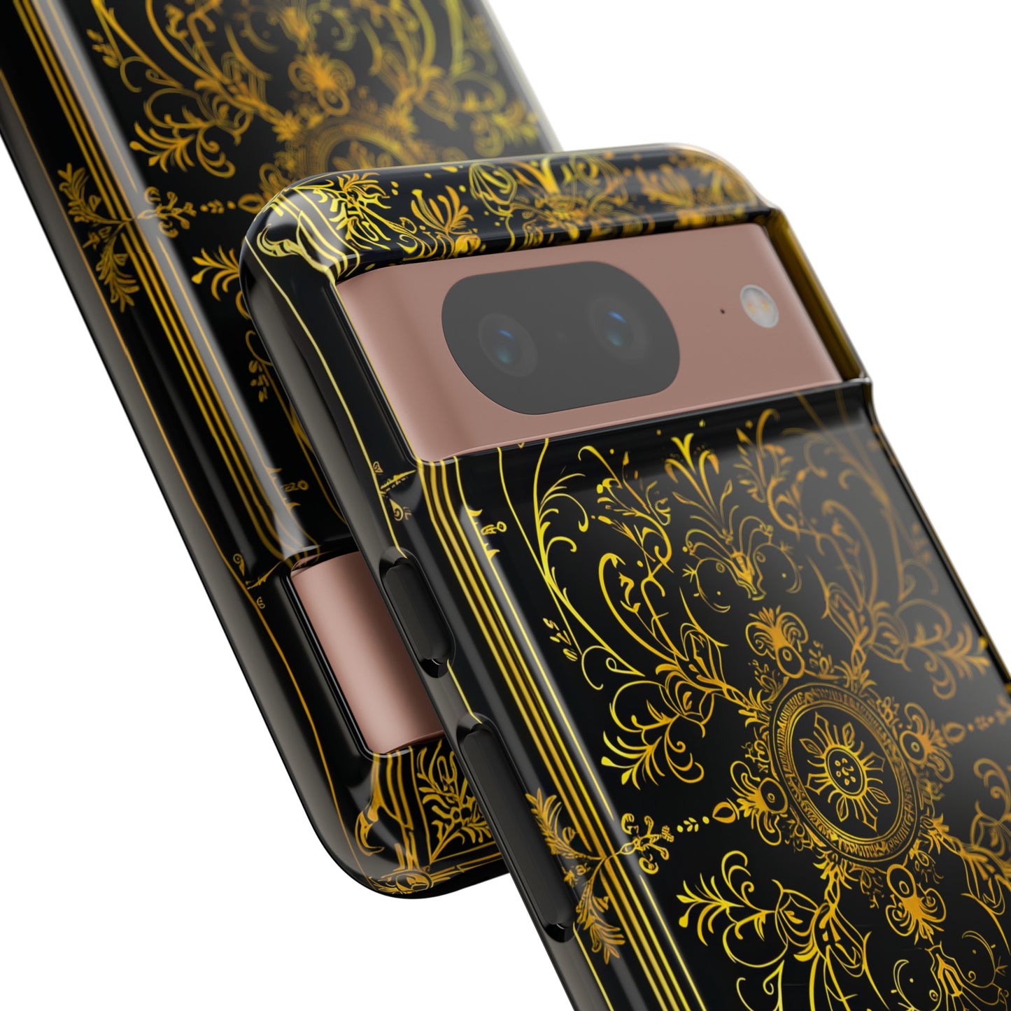 Luxury Gold Floral Damask Tough Phone Case - Elegant Black & Gold Baroque Design